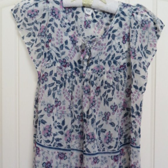 GAP Sheer Blue & Pink Cap Sleeve TOP Small (K346) - Picture 2 of 6